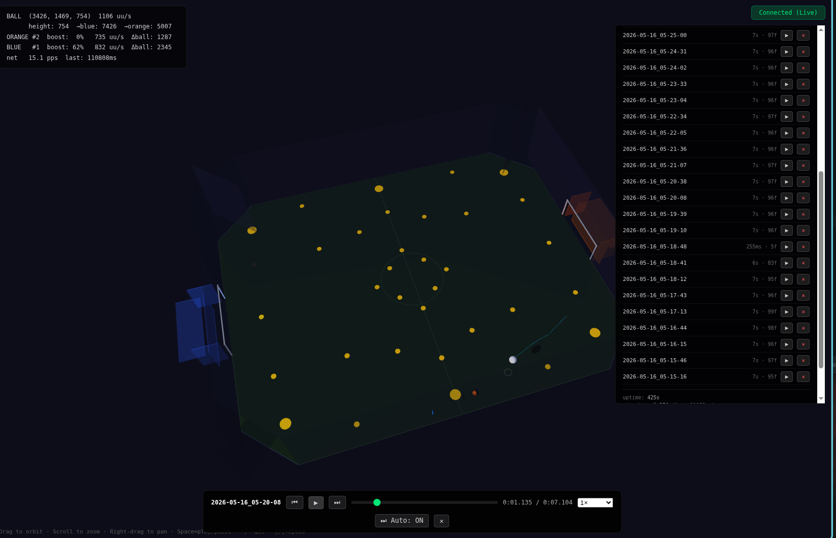 Live viewer with ball trail and predicted path